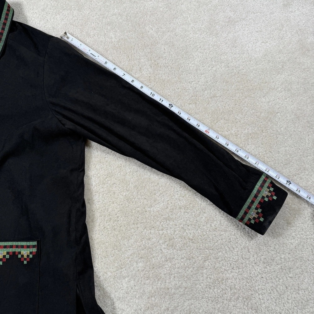 Bob Mackie Wearable Art Shacket Womens L Black Floral Embroidered Full Zip - Picture 8 of 12